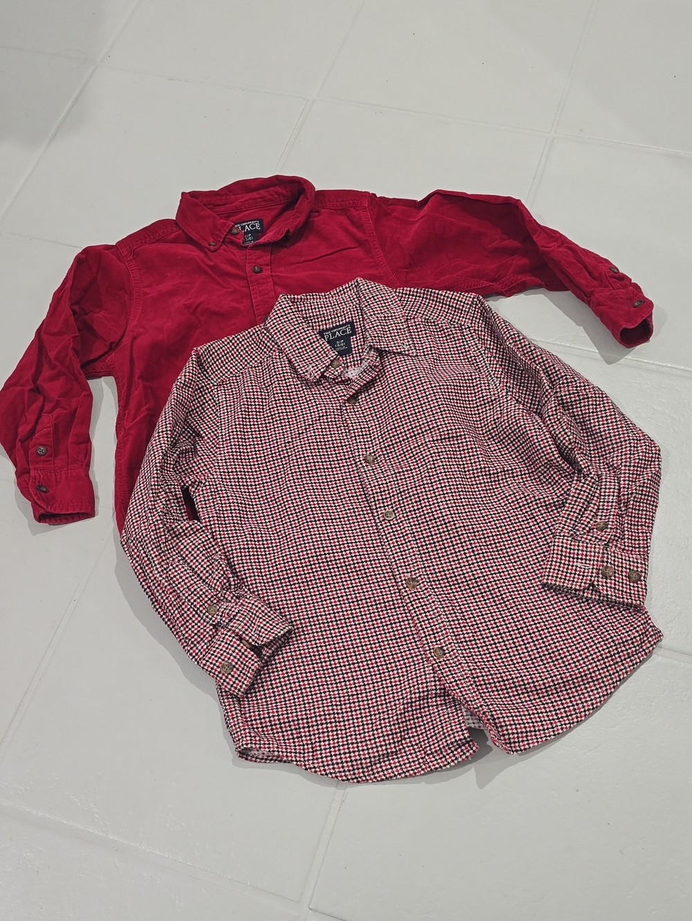 The Children's Place Corduroy Red Solid & Plaid 100% Cotton  Button Down Shirt